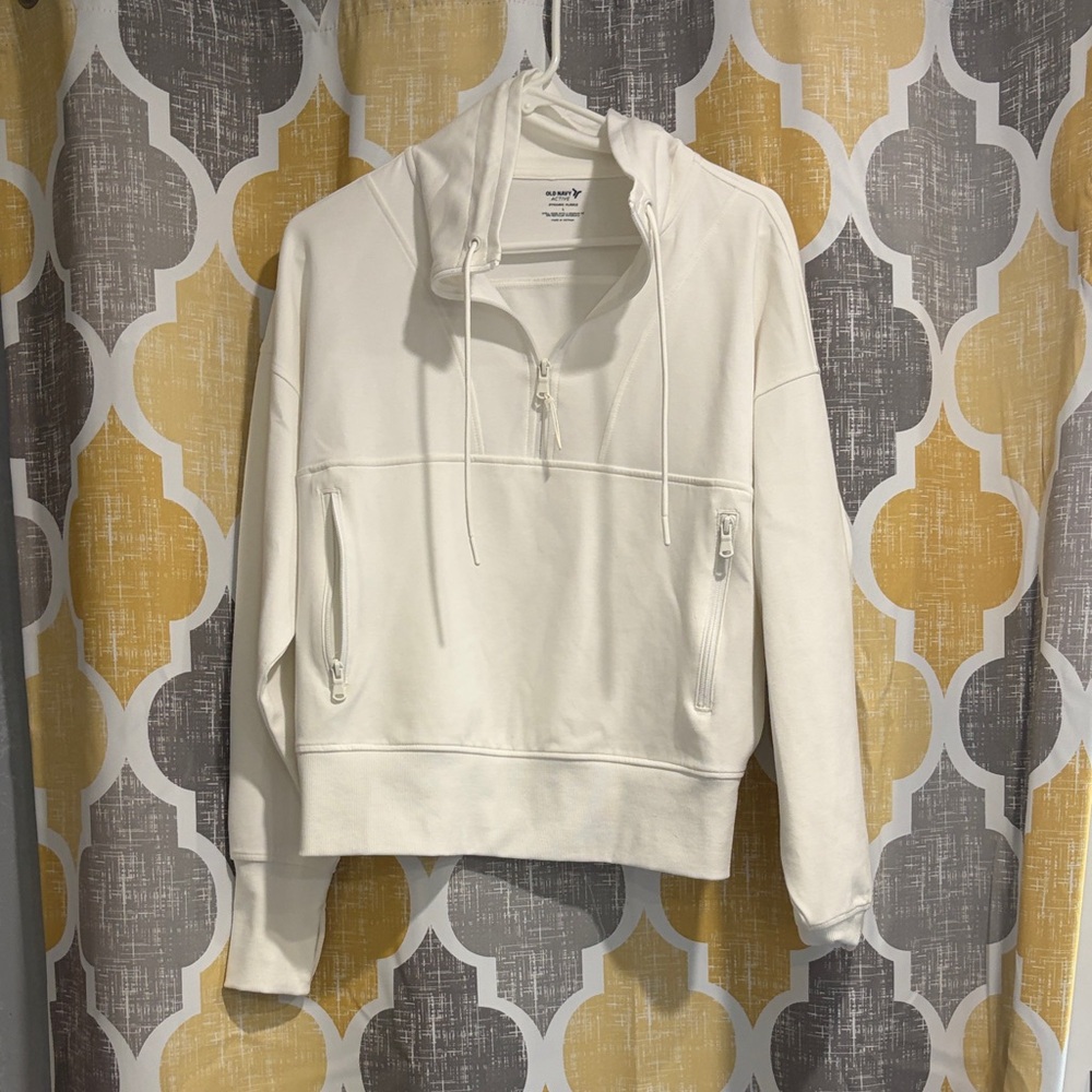 Old Navy White Half-Zip Hooded Pullover